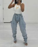 Irregular Hollow Patchwork Zipper Stretch Jeans