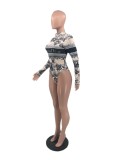 Highly Elastic Soft Printed Mesh Swimsuit Rompers with Invisible Zipper