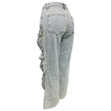 Washed Cargo Pants Straight Jeans with Pocket