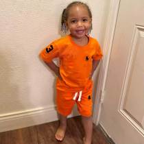 High Quality Cotton Children Print Short Sweatsuits Set