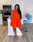 Solid Color Round Neck Sleeveless Pocket Mini Dresses