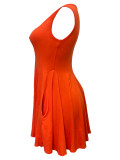 Solid Color Round Neck Sleeveless Pocket Mini Dresses