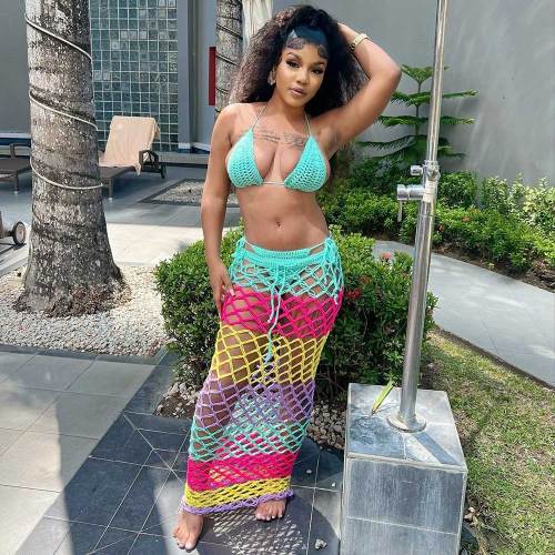 Summer Knitted Halter Beach Bikini Three Piece Set