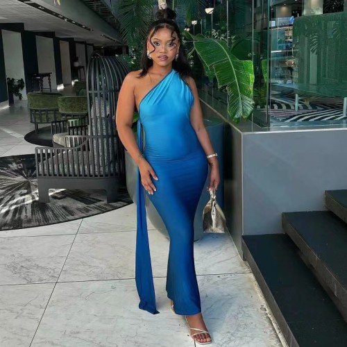 One Shoulder Draped Side Mermaid Hem Dress