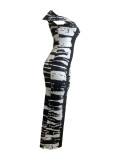 Casual Print Patchwork Off The Shoulder Long Dresses