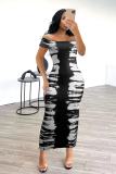 Casual Print Patchwork Off The Shoulder Long Dresses