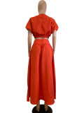 Sweet Solid Patchwork O Neck Short Sleeve Two Pieces