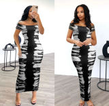 Casual Print Patchwork Off The Shoulder Long Dresses