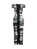 Casual Print Patchwork Off The Shoulder Long Dresses