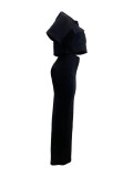Solid Buttons Turndown Collar Crop Top & Long Skirts Two Pieces