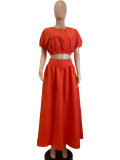 Sweet Solid Patchwork O Neck Short Sleeve Two Pieces