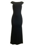 Solid Patchwork Backless O Neck Long Dresses