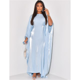 2024 New Satin Casual Swing Skirt Bat Sleeve Maxi Dresses
