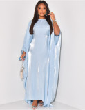 2024 New Satin Casual Swing Skirt Bat Sleeve Maxi Dresses