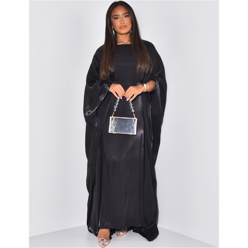 2024 New Satin Casual Swing Skirt Bat Sleeve Maxi Dresses