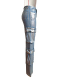 Stretch Multi Flap Pocket Metallic Denim Jeans