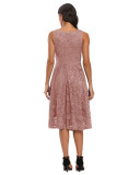 Solid Sleevelesss V-neck Pleated Lace Midi Dress