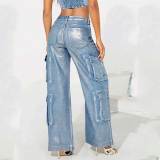 Stretch Multi Flap Pocket Metallic Denim Jeans