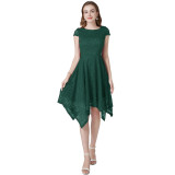 2024 Summer Round Neck Short Sleeve Irregular Midi Dress