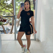 Casual Short Sleeve Printed Shorts Set