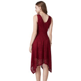 Solid Color Sleeveless V-neck Lace Irregular Dress