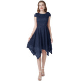 2024 Summer Round Neck Short Sleeve Irregular Midi Dress