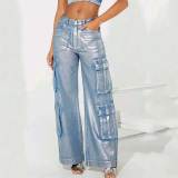 Stretch Multi Flap Pocket Metallic Denim Jeans