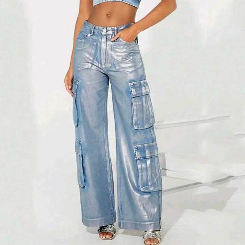 Stretch Multi Flap Pocket Metallic Denim Jeans