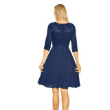 Retro V Neck Three-quarter Sleeve Lace/Chiffon Midi Dresses