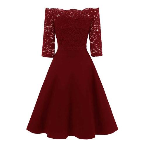 Off Shoulder Lace Midi Dresses