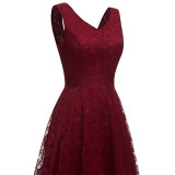 Solid Color Sleeveless V-neck Lace Irregular Dress