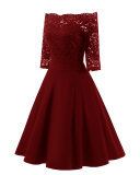 Off Shoulder Lace Midi Dresses