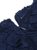 Retro Short Sleeve V-neck Lace Mid-length Dress