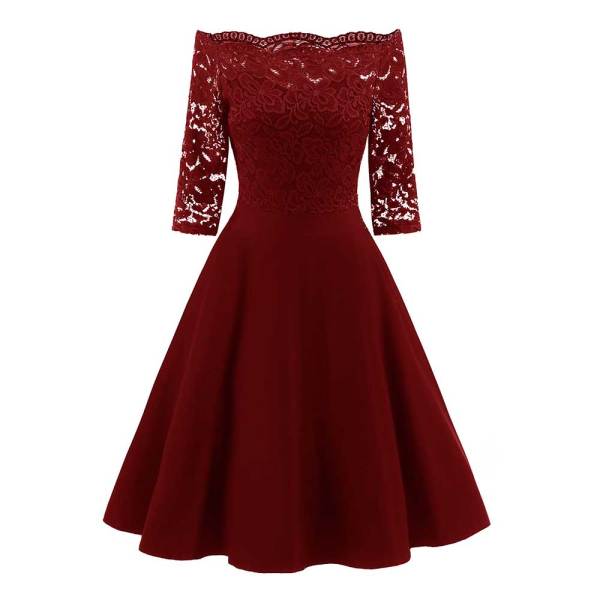 Off Shoulder Lace Midi Dresses