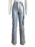 Stretch Multi Flap Pocket Metallic Denim Jeans