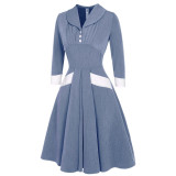 Spring 2024 V-neck Pleated Patchwork Midi Dress