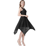 Solid Color Sleeveless V-neck Lace Irregular Dress