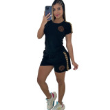 Casual Short Sleeve Printed Shorts Set