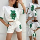 Casual Pocket Splicing Offset Printing Two-piece Short Set