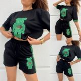 Casual Pocket Splicing Offset Printing Two-piece Short Set