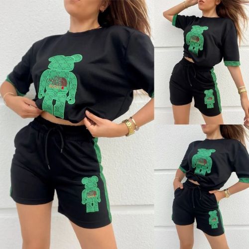 Casual Pocket Splicing Offset Printing Two-piece Short Set