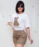 Summer Embroidery + Printed Cool silk Short Sleeve Shorts Set