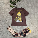 Plus Size Women's Summer Short Sleeve Printed Trousers Outfits