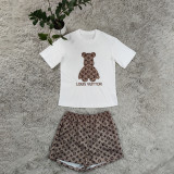 Summer Embroidery + Printed Cool silk Short Sleeve Shorts Set