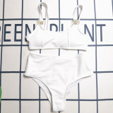 Solid Color Pit Sleeveless Crop Top Bikini Set
