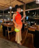 Ombre Asymmetrical Neck Mermaid Hem Halter Dress