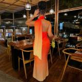 Ombre Asymmetrical Neck Mermaid Hem Halter Dress