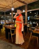 Ombre Asymmetrical Neck Mermaid Hem Halter Dress