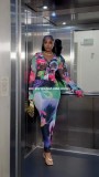 Women Sexy Double Layer Mesh Printed Two-Piece Set
