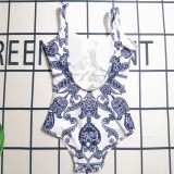 Summer Beachwear Sleeveless Printed One Piece Swimwears